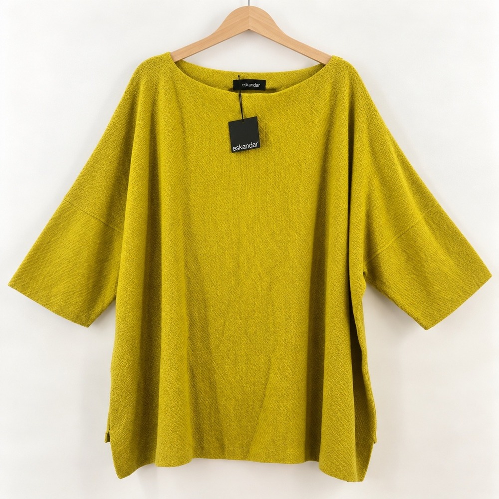 Eskandar Lagenlook Square Top Womens OS Ochre Linen Cashmere Quiet Luxury